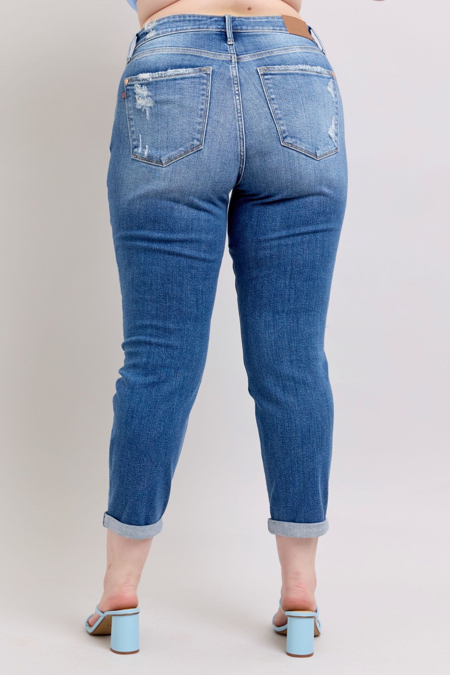 Button Fly Distressed Jeans with Pockets Plus Size