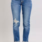 Button Fly Distressed Jeans with Pockets Plus Size