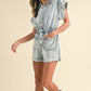 Elastic Waistband Short Sleeve Denim Romper