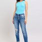 Button Fly Distressed Jeans with Pockets Plus Size