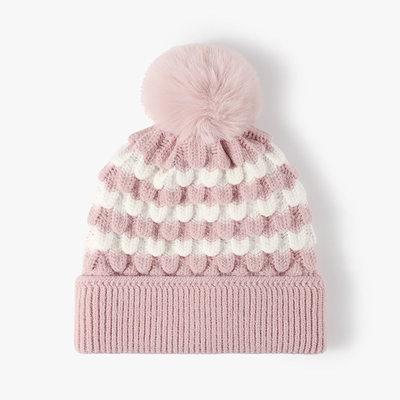 Striped Knit Hat with Pompom