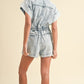 Elastic Waistband Short Sleeve Denim Romper