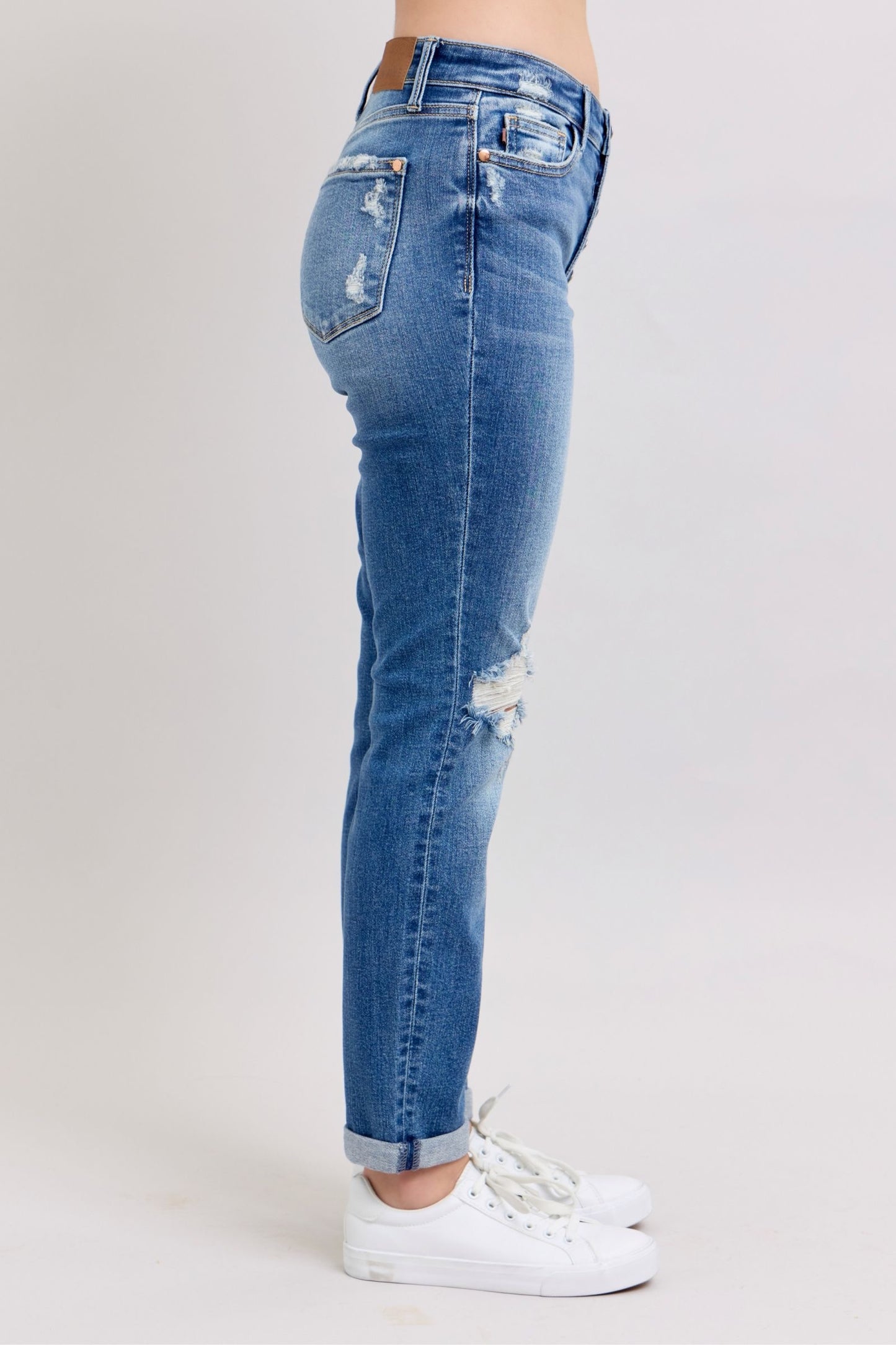 Button Fly Distressed Jeans with Pockets Plus Size