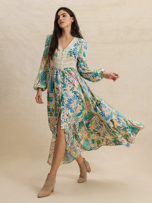 Boho Slit V-Neck Midi Dress