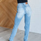 Aiden High Rise Patch Pocket Distressed Boyfriend Jeans