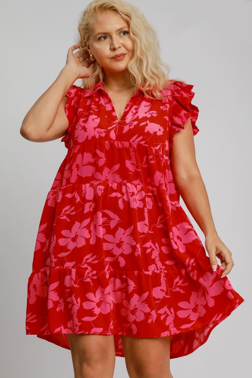 Ruffle Cap Sleeve Tiered Dress Plus Size