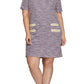 Short Sleeve Pearl Studded Trim Knit Tweed Dress in Lilac