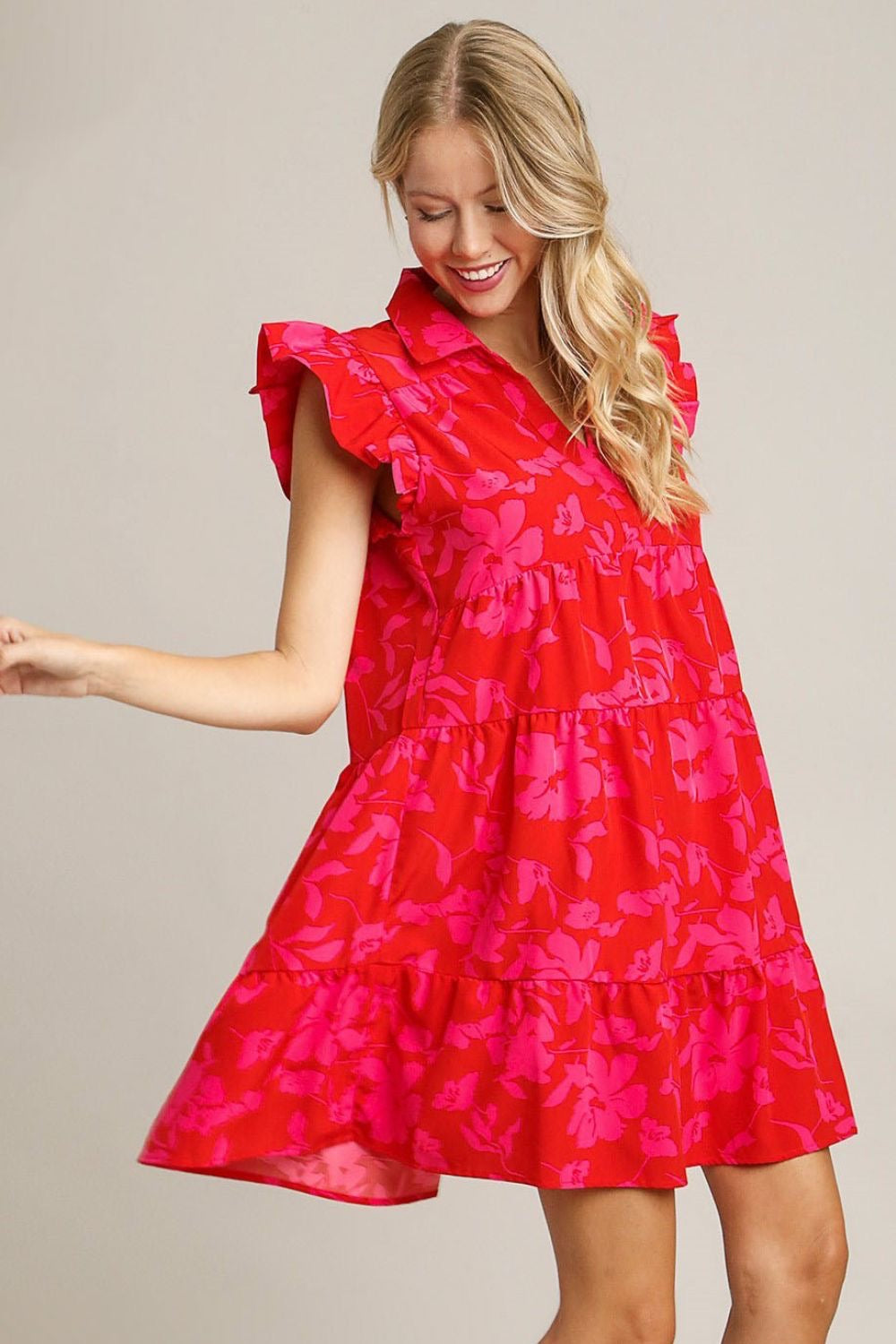 Ruffle Cap Sleeve Tiered Dress Plus Size