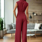 Ruched Mock Neck Sleeveless Jumpsuit