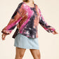 Tie Dye Round Neck Long Balloon Sleeve Top