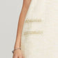 Short Sleeve Pearl Studded Trim Knit Tweed Dress In Ivory