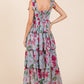 Layered Floral Sweetheart Neck Maxi Dress