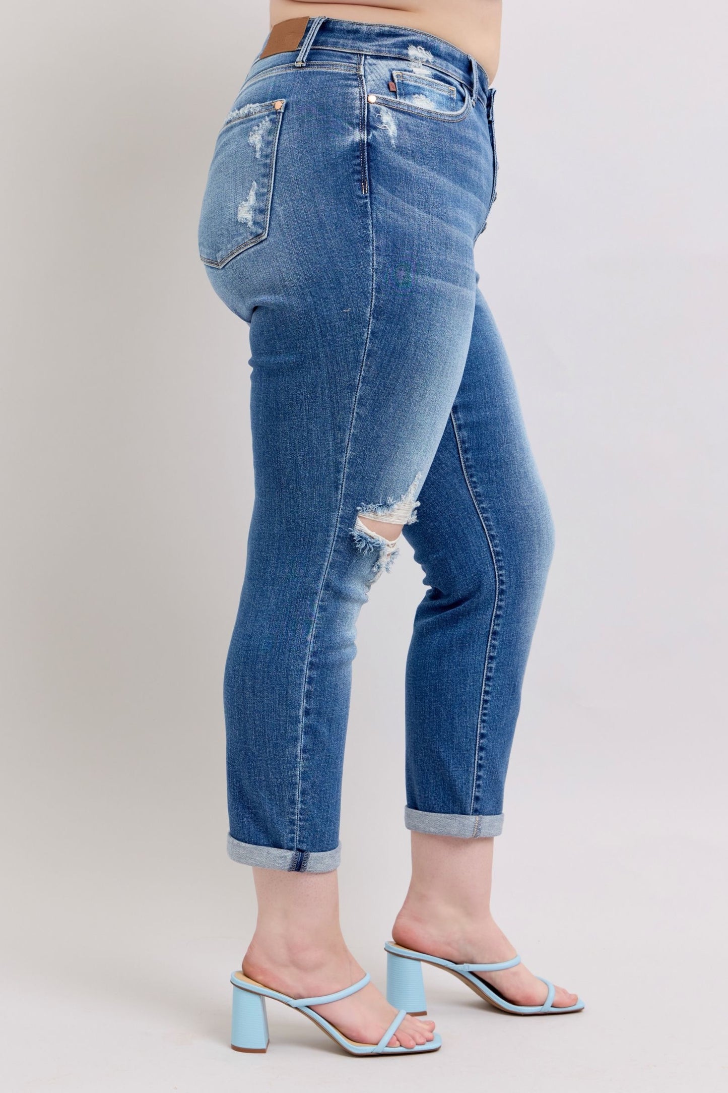 Button Fly Distressed Jeans with Pockets Plus Size