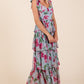 Layered Floral Sweetheart Neck Maxi Dress