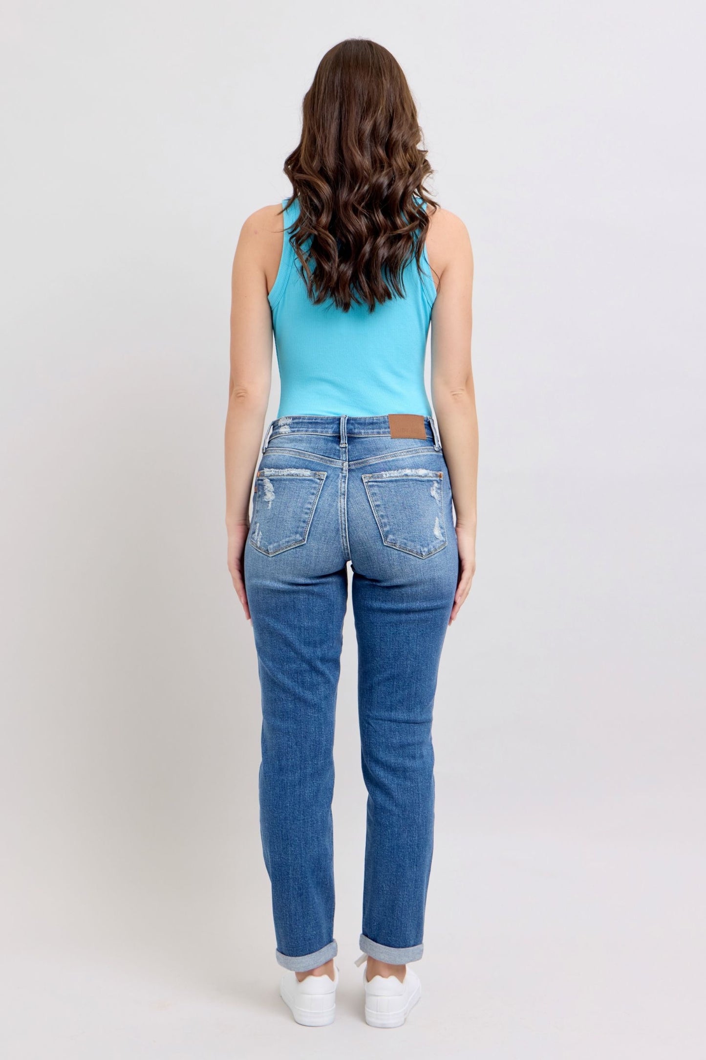 Button Fly Distressed Jeans with Pockets Plus Size