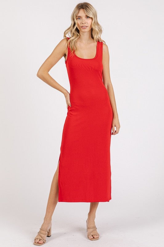 Side Slit Wide Strap Midi Tank Dress