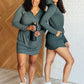 Getting Out Long Sleeve Hoodie Romper in Smoked Spruce