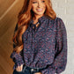 Lucid Dream Ruffle Neckline Blouse in Navy