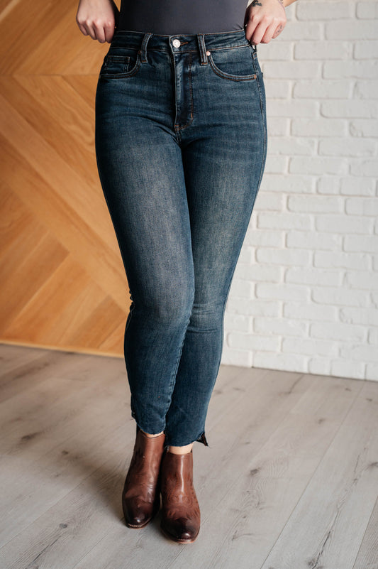 High Rise Control Top Step Hem Skinny Jeans