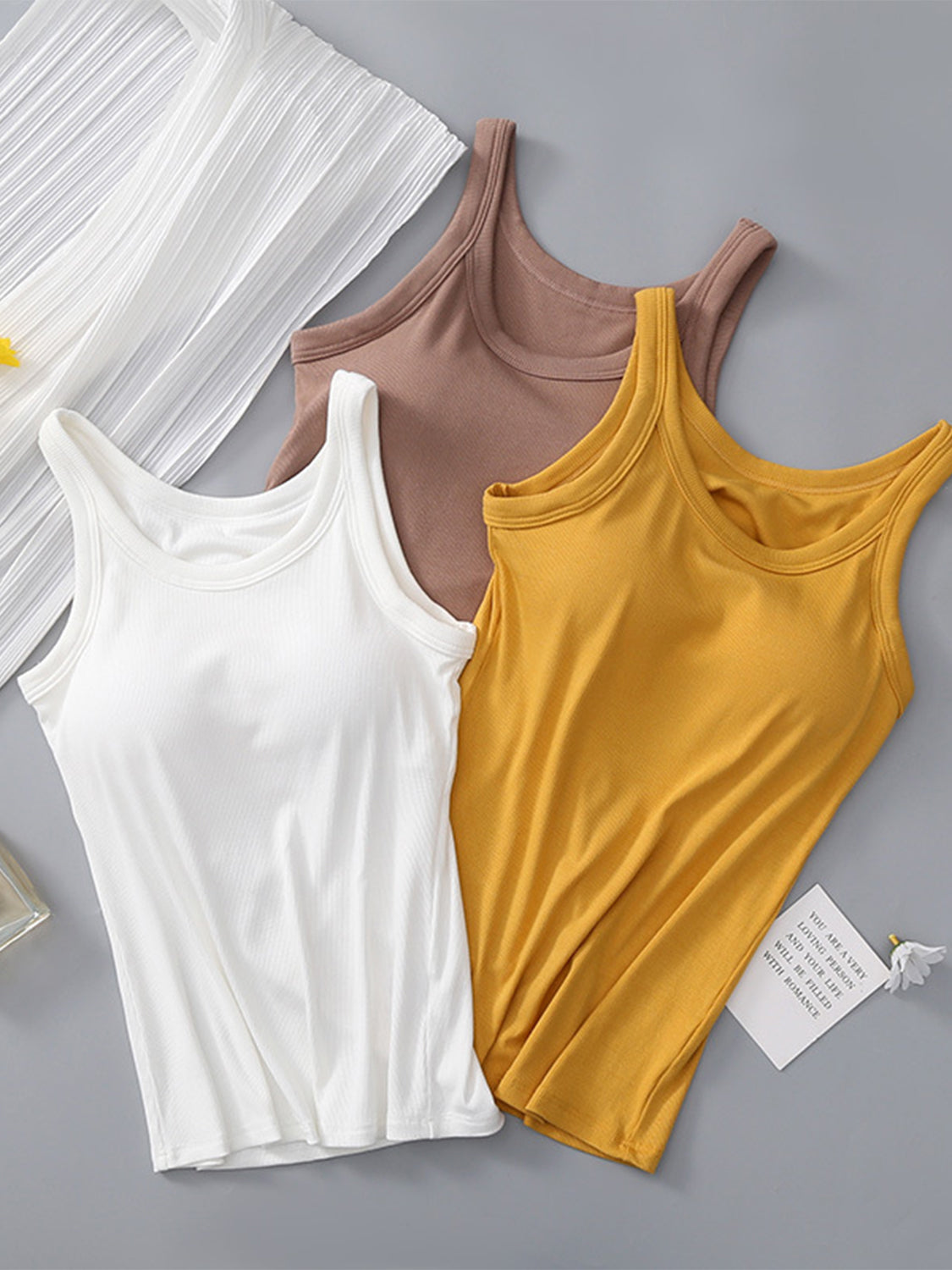 Basic Round Neck Tank Top with Bra