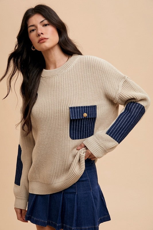 Annie Drop Shoulder Sweater with Patch Pocket