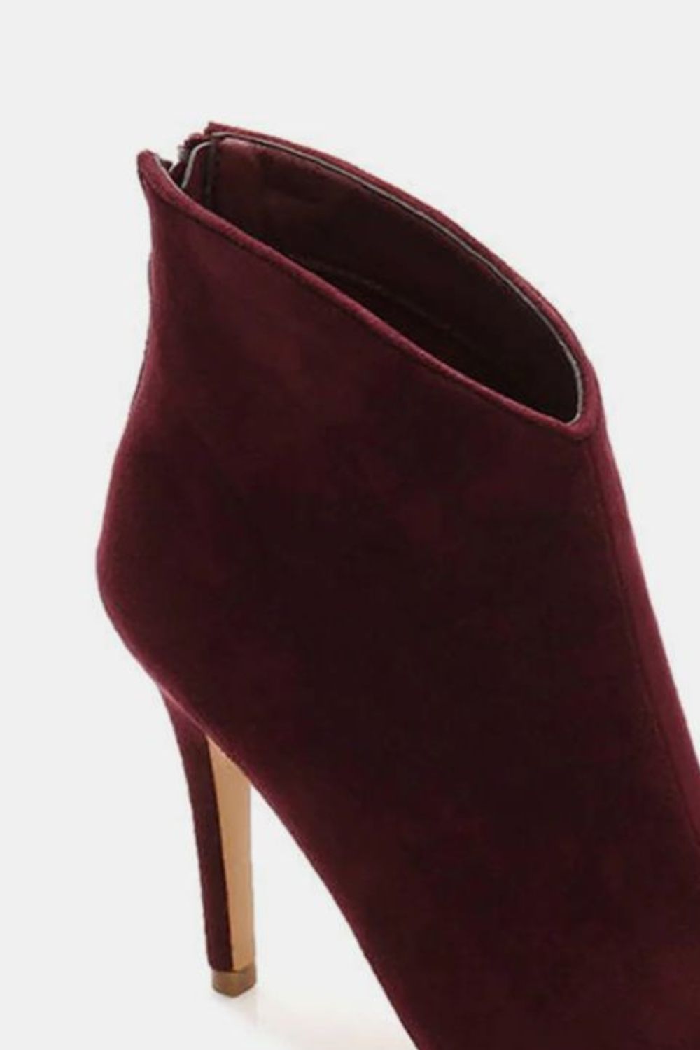 Wine Suede Stiletto Ankle Booties with Back Zippers