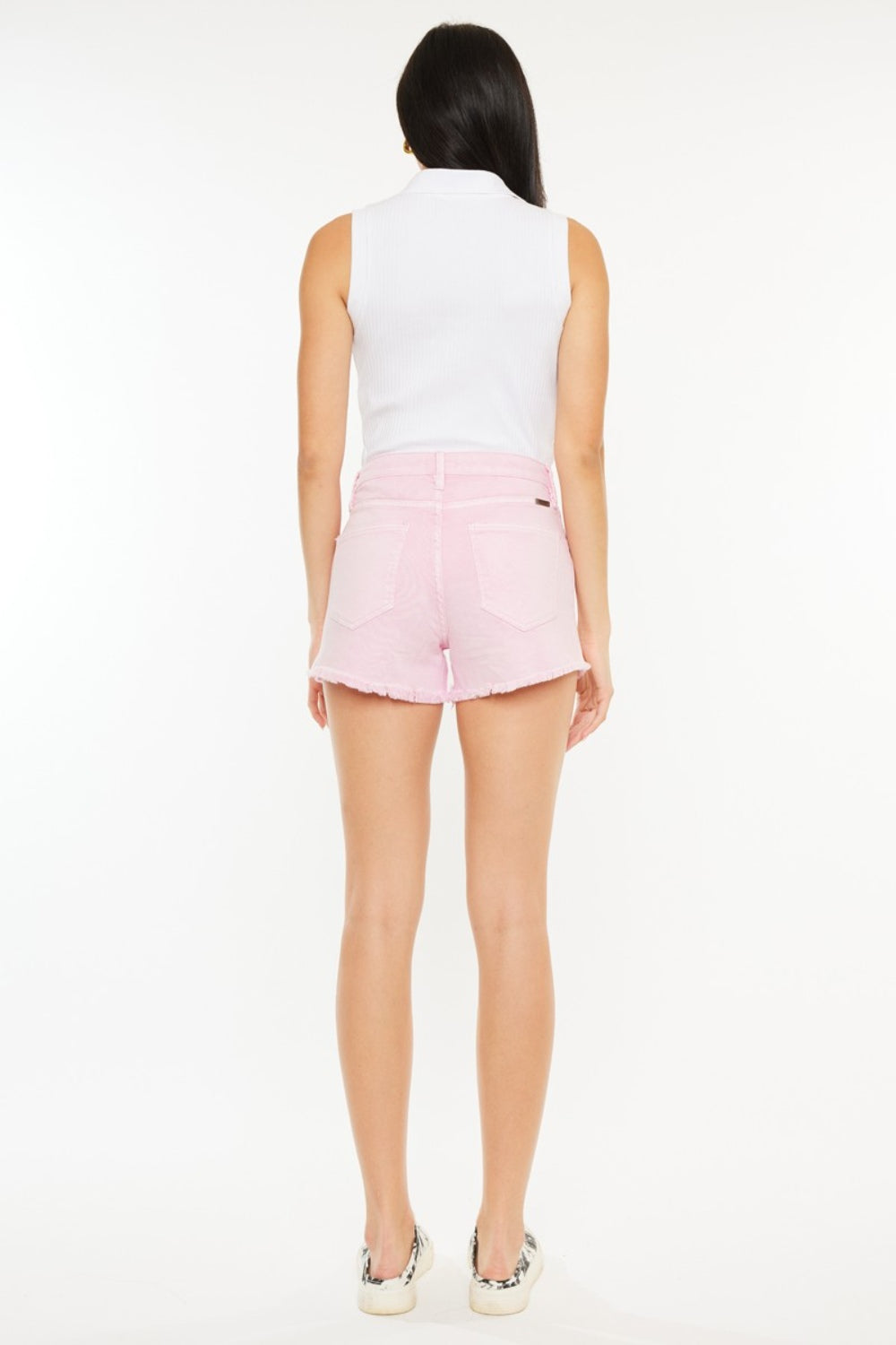 Kancan Raw Hem High Waist Pink Denim Shorts