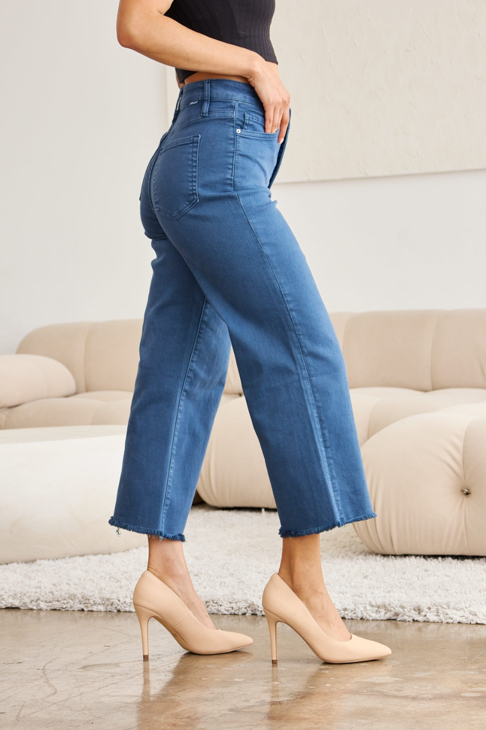 RFM Chloe Tummy Control High Waist Crop Jeans in Blue Slate