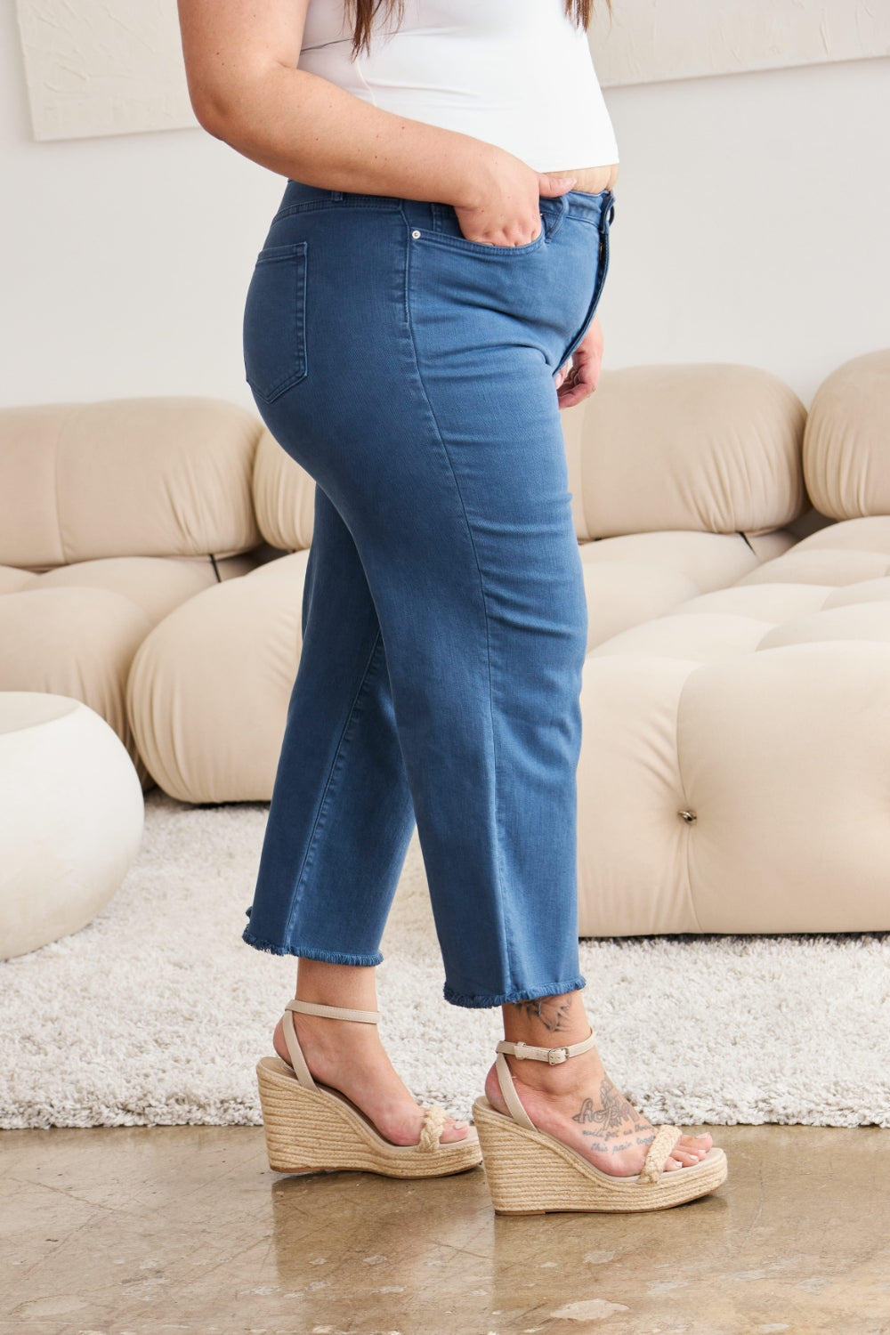 RFM Chloe Tummy Control High Waist Crop Jeans in Blue Slate