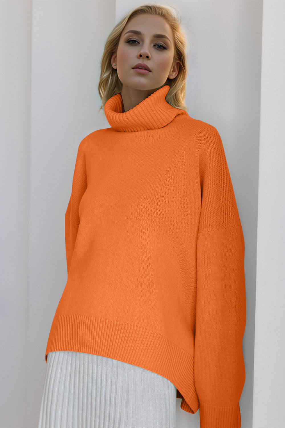 Basic Turtleneck Dropped Shoulder Sweater