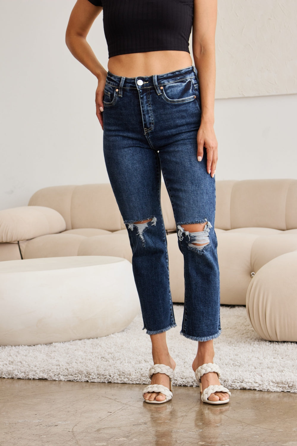 RFM Dylan Tummy Control Distressed High Waist Crop Jeans