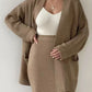 Pocketed Long Sleeve Cardigan and Skirt Sweater Set