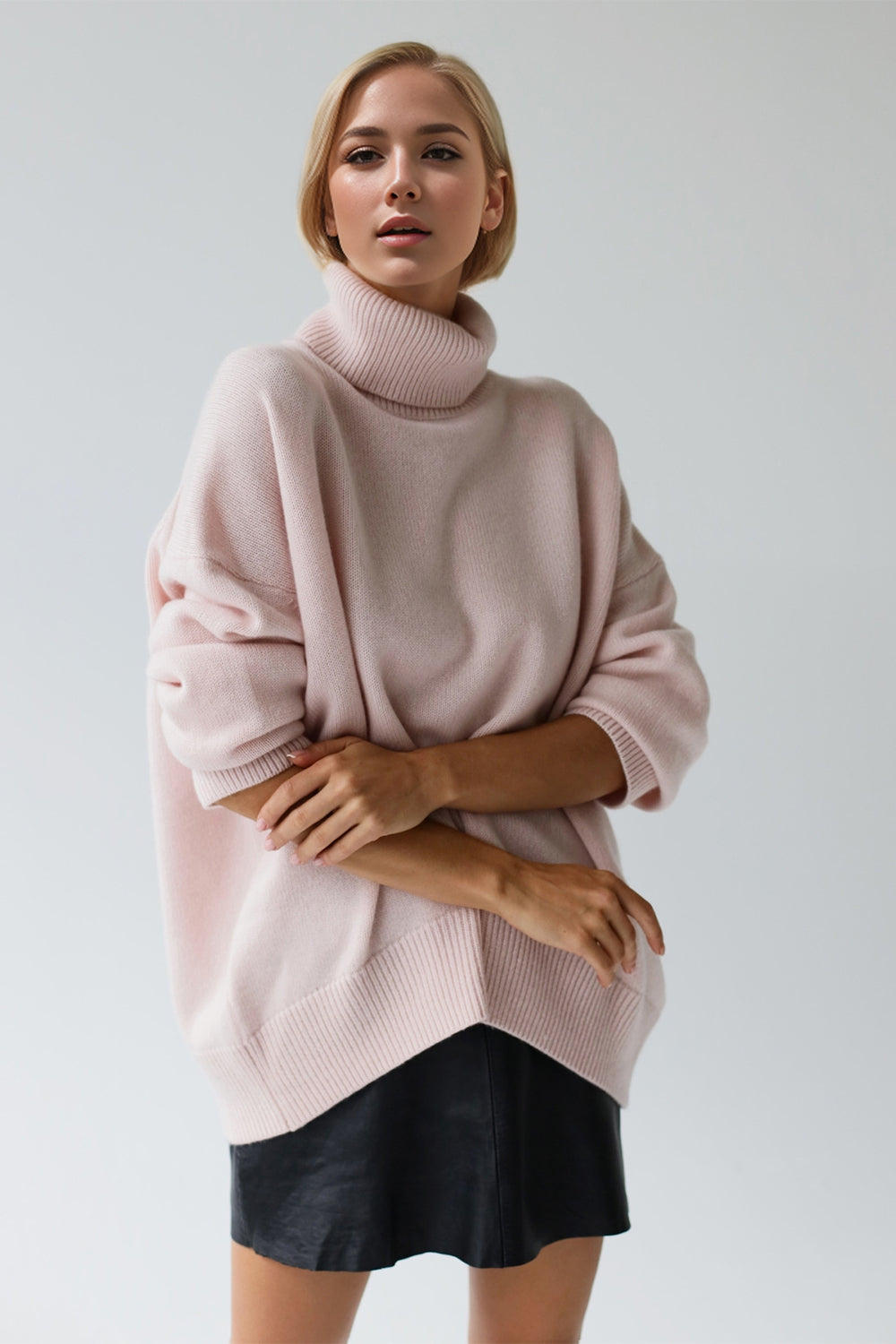 Basic Turtleneck Dropped Shoulder Sweater