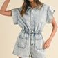 Elastic Waistband Short Sleeve Denim Romper