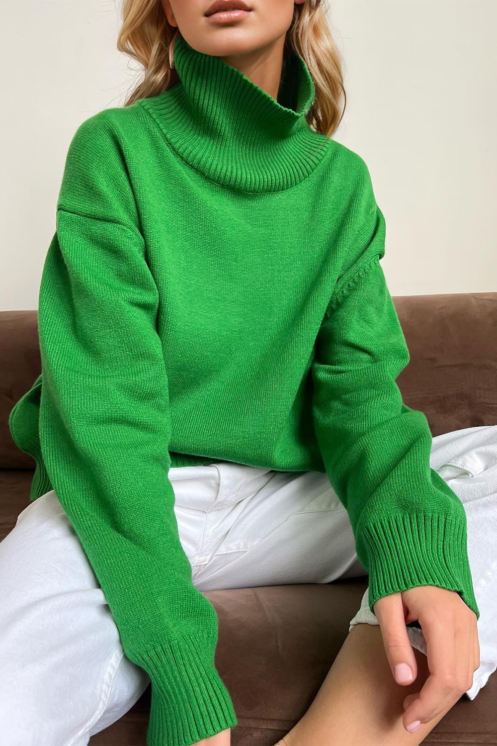 Basic Turtleneck Dropped Shoulder Sweater