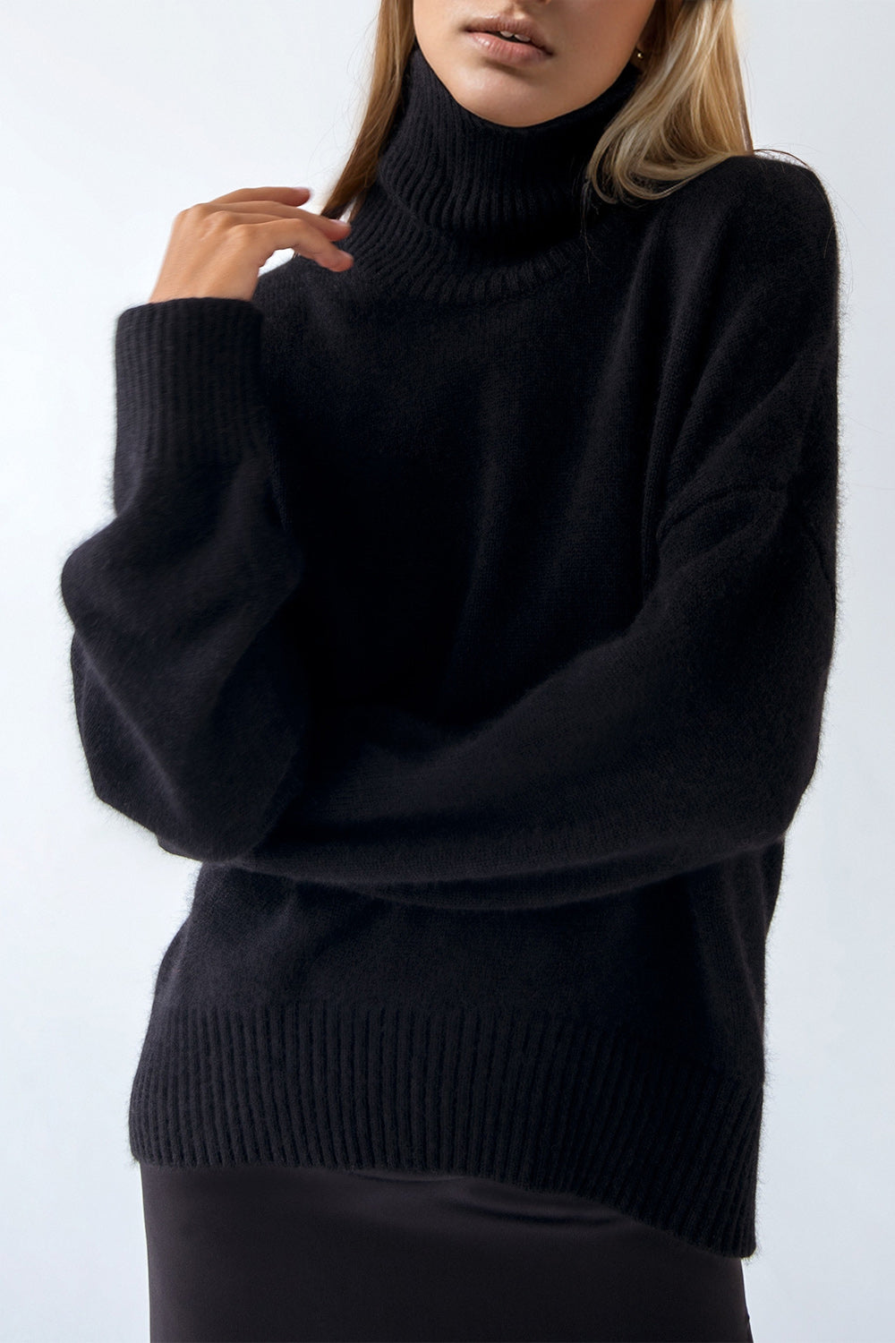 Basic Turtleneck Dropped Shoulder Sweater