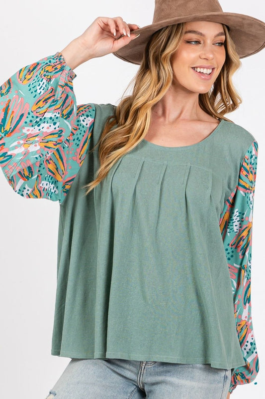 Turquoise Water Bubble Sleeve Top