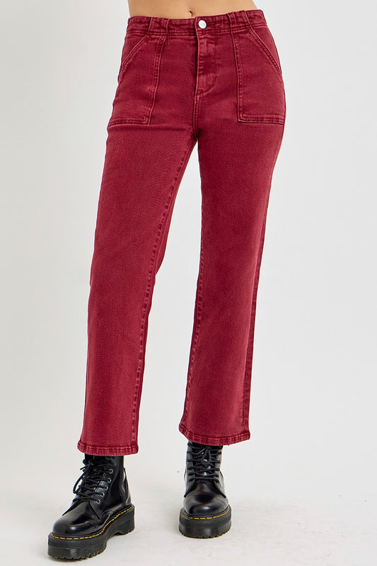 RISEN High Rise Straight Jeans in Wine