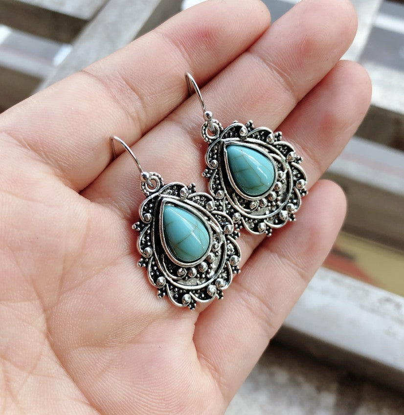 Turquoise Alloy Teardrop Dangle Earrings