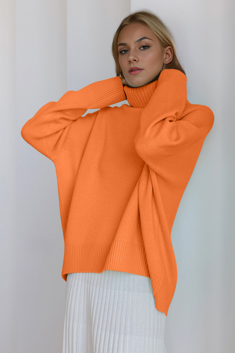 Basic Turtleneck Dropped Shoulder Sweater