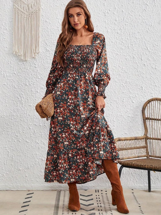 Smocked Floral Long Sleeve Maxi Dress