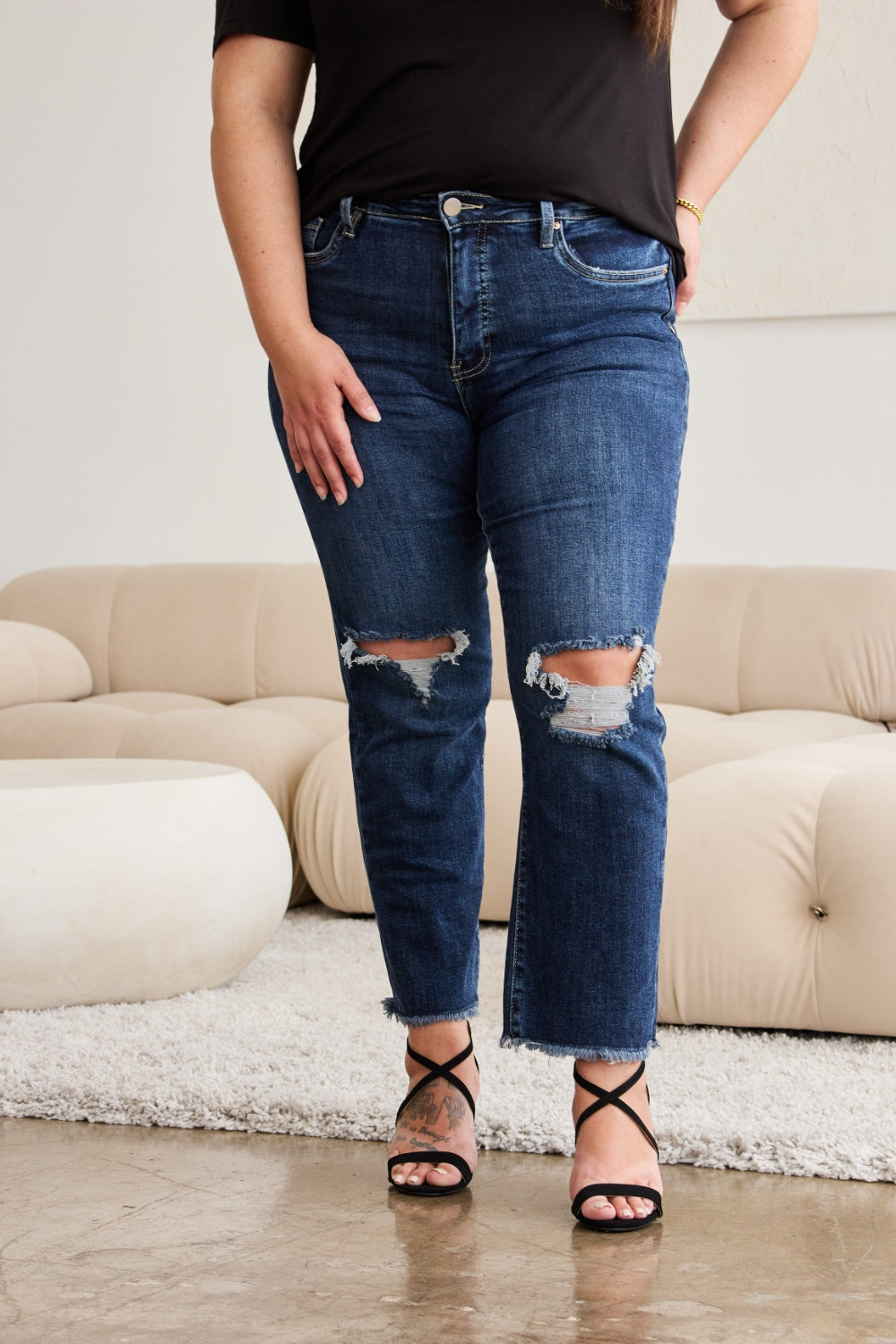 RFM Dylan Tummy Control Distressed High Waist Crop Jeans