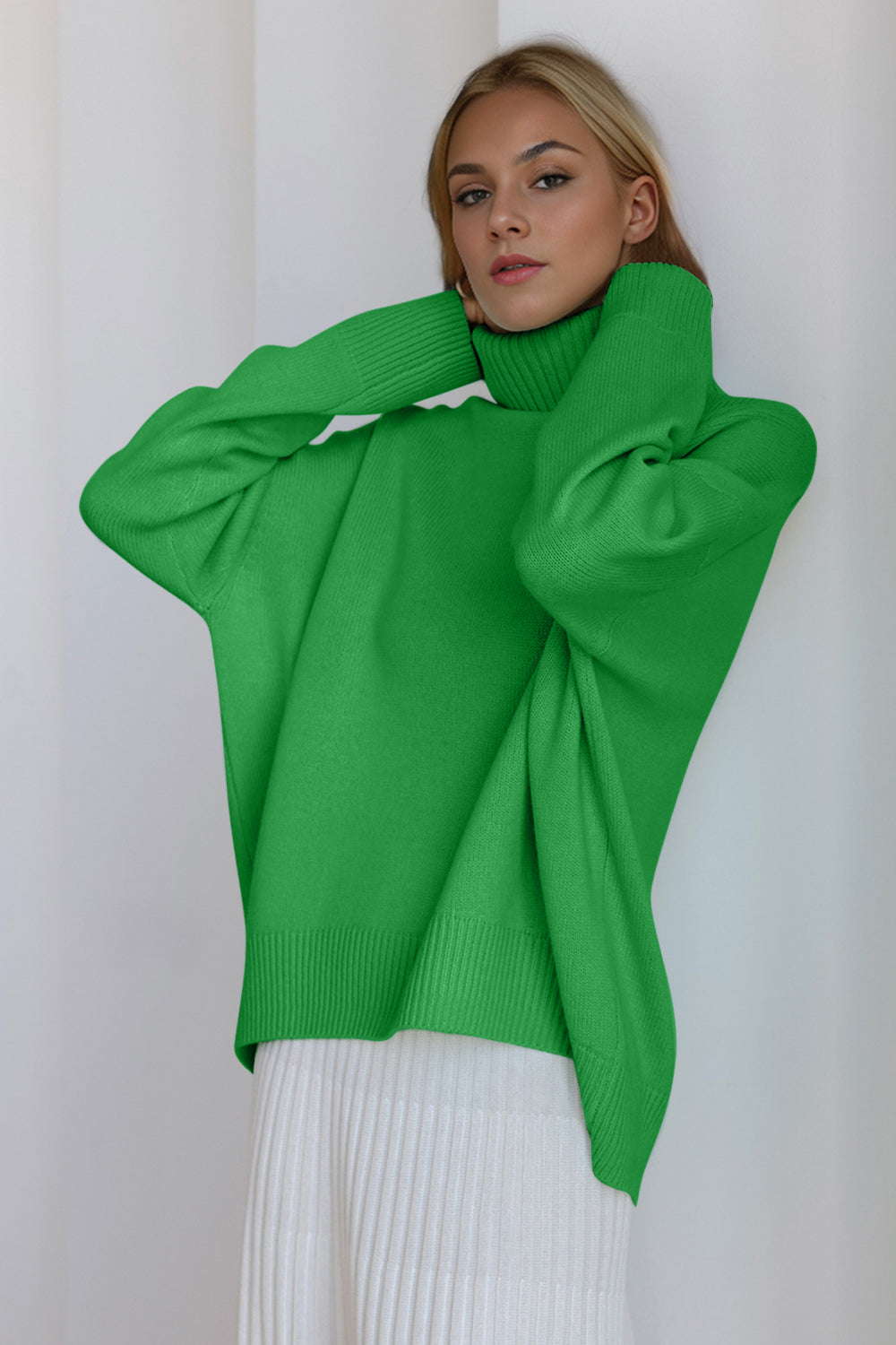 Basic Turtleneck Dropped Shoulder Sweater