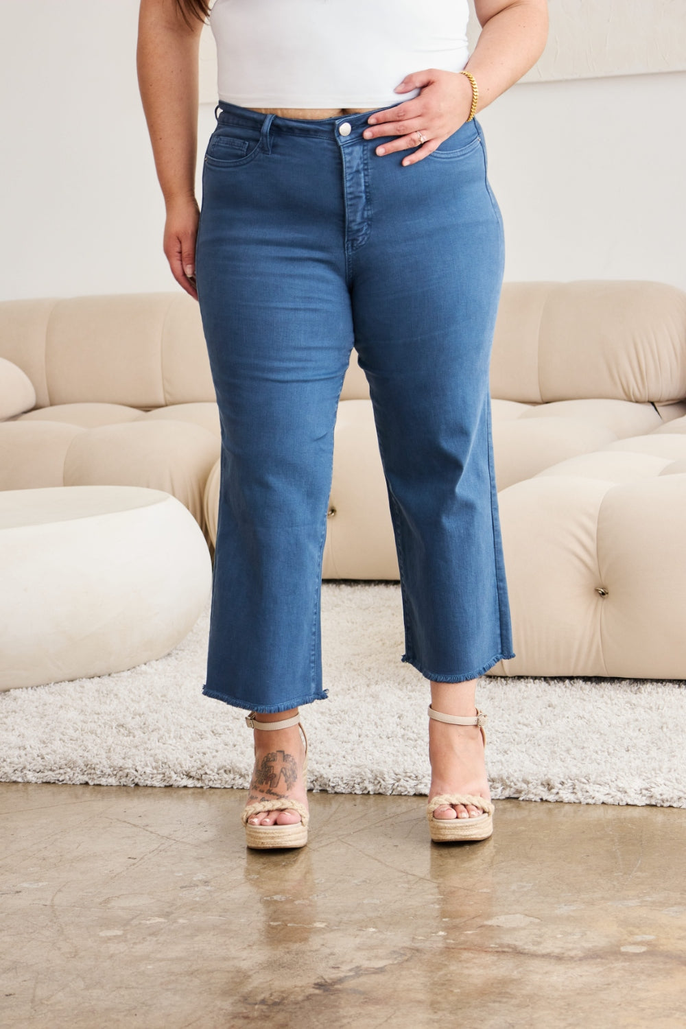 RFM Chloe Tummy Control High Waist Crop Jeans in Blue Slate