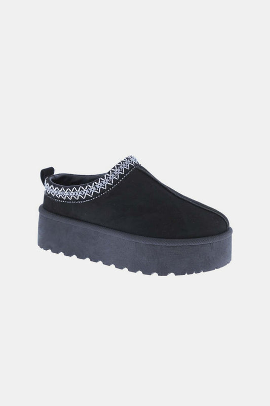 Platform Embroidered Trim Slip-On in Black