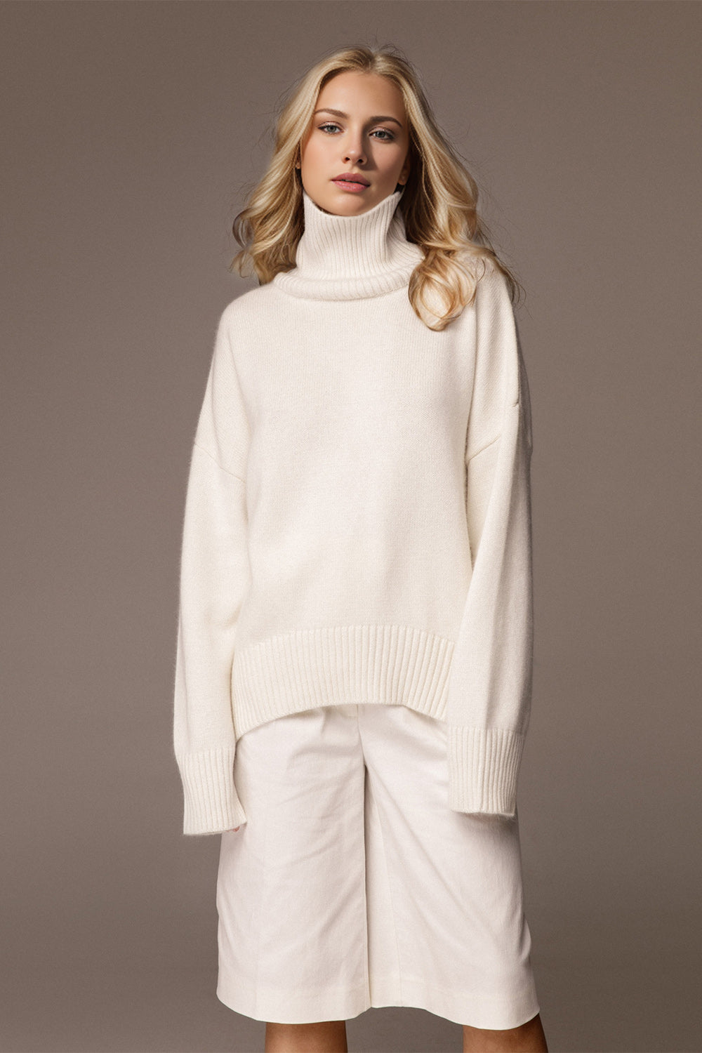 Basic Turtleneck Dropped Shoulder Sweater