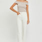 RISEN High Rise Tummy Control Straight Leg Jeans in Cream