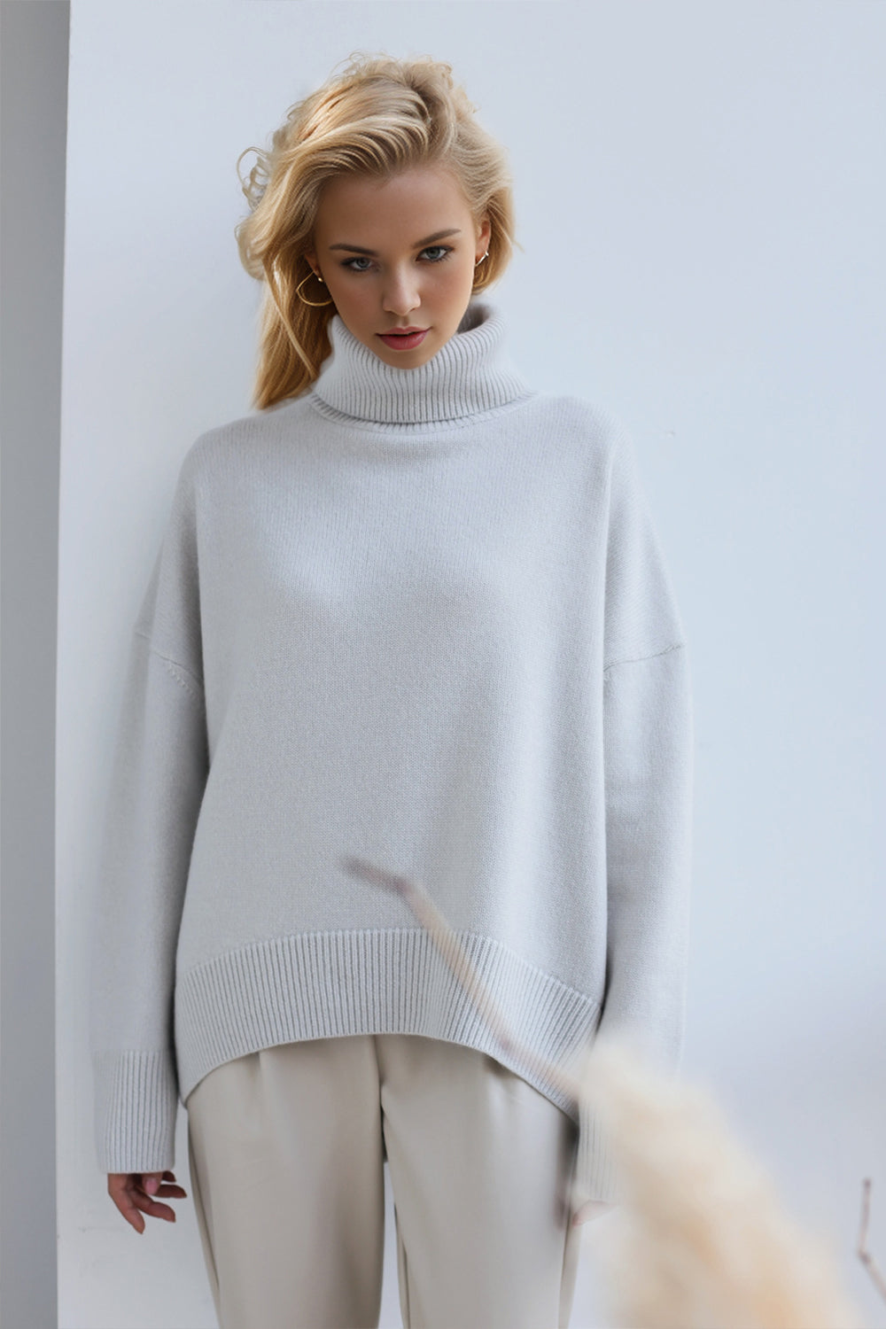 Basic Turtleneck Dropped Shoulder Sweater