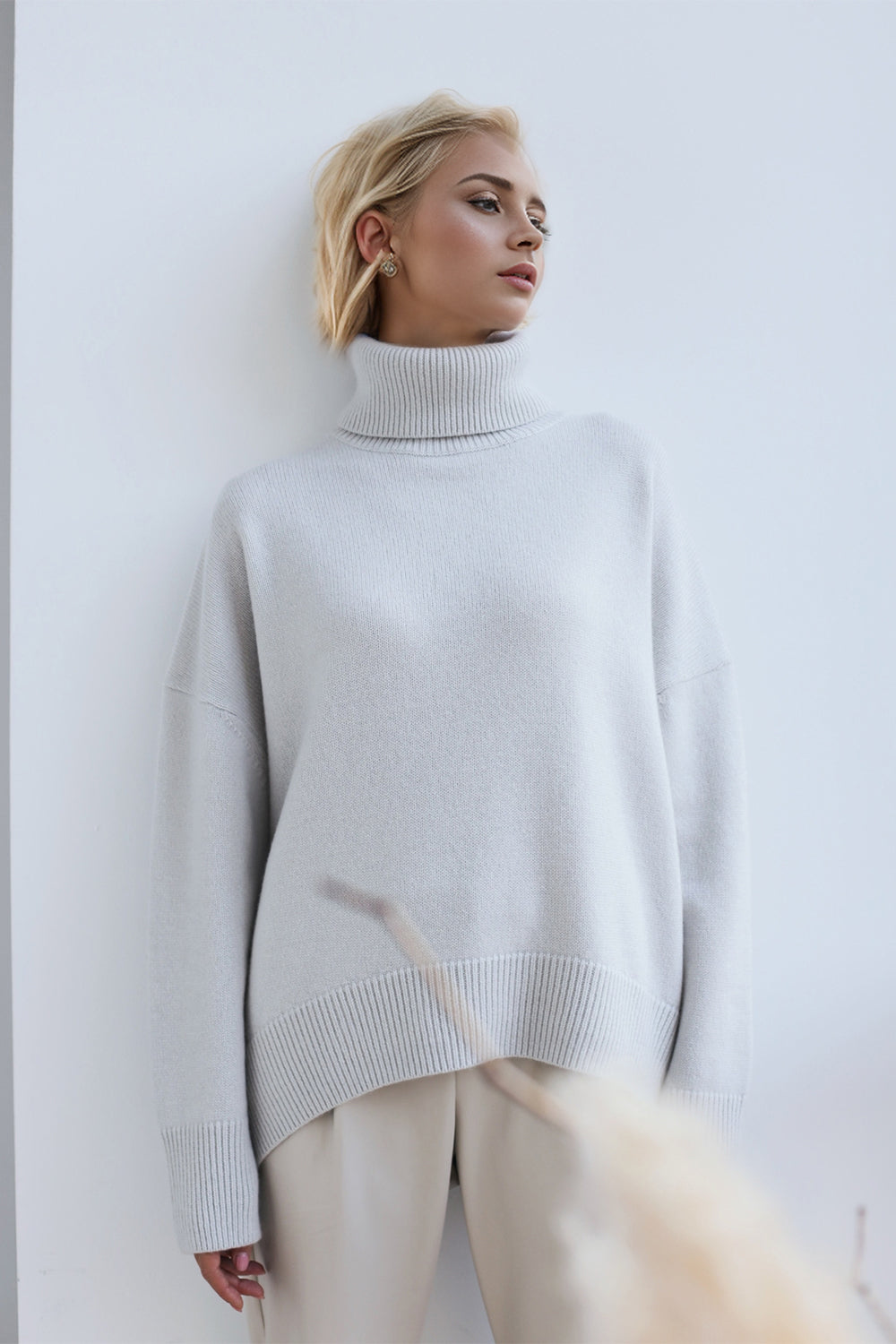 Basic Turtleneck Dropped Shoulder Sweater