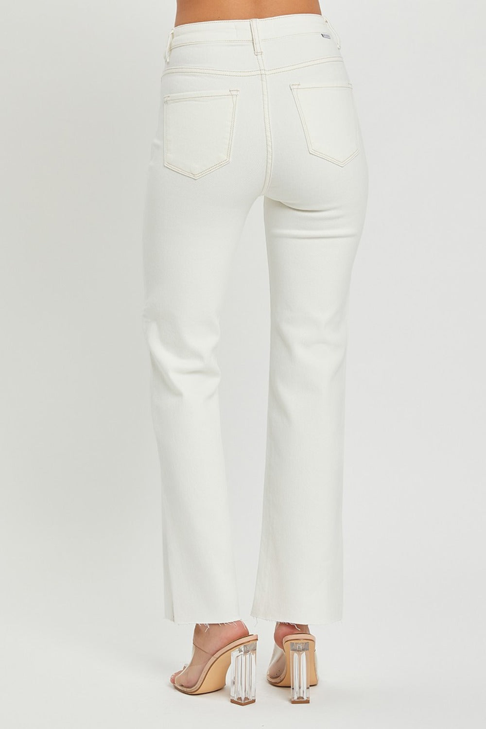 RISEN High Rise Tummy Control Straight Leg Jeans in Cream